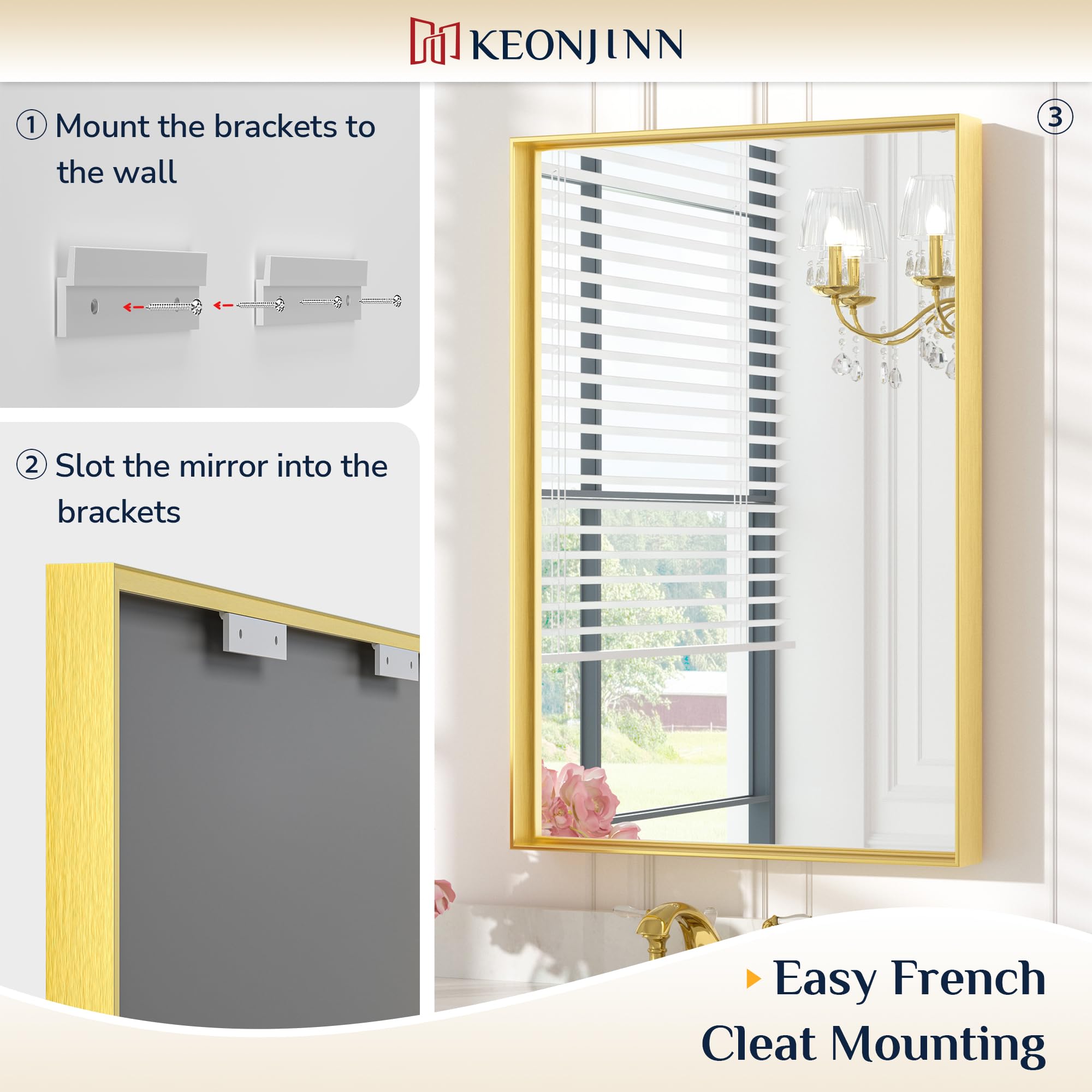 Amazon.com: Keonjinn Brushed Gold Bathroom Mirror 60